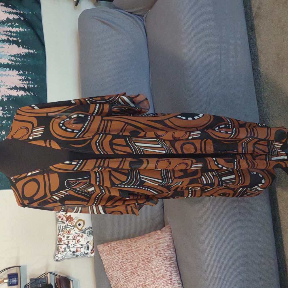 Serengeti Long Open Duster Jacket With Bead Accents Tribal Design XL - Picture 2 of 5
